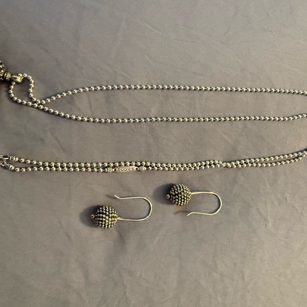 LAGOS Silver Beaded Necklace and Earring Set